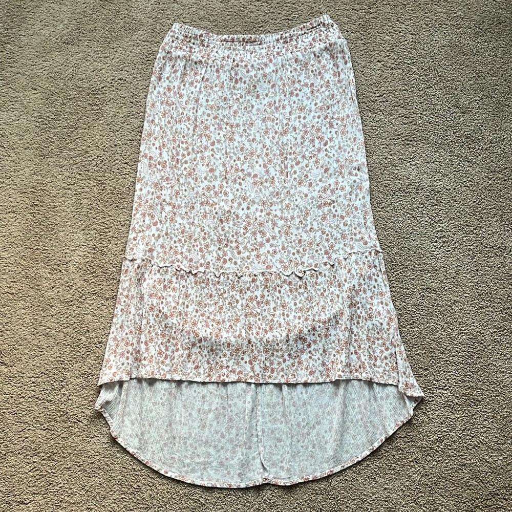White and red floral midi skirt